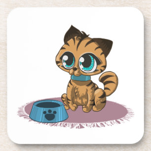 BROWN BLAU-MIT AUGEN KITTEN AUF EINER LILA MAT GETRÄNKEUNTERSETZER