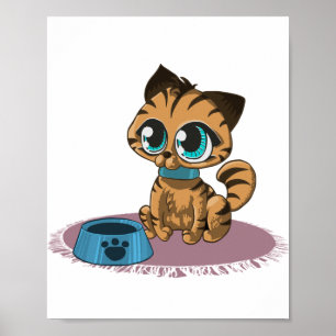 BROWN BLAU-MIT AUGEN KITTEN AUF EINER LILA MAT POSTER