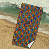 Brown Blue Abstrakt African Tribal Geometric Strandtuch