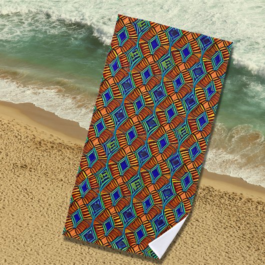 Brown Blue Abstrakt African Tribal Geometric Strandtuch