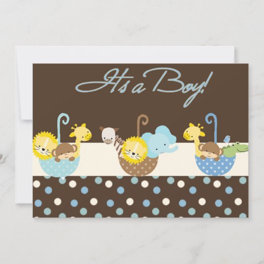 Brown Blue Baby Boy Announccard Ankündigung (Vorderseite)