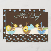Brown Blue Baby Boy Announccard Ankündigung (Vorne/Hinten)
