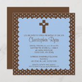 Brown & Blue Baby Boy Taufstiftung Einladung (Vorne/Hinten)