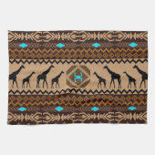 Brown Blue & Beige African Pattern & Giraffe Handtuch (Horizontal)