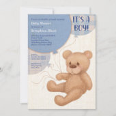 Brown Blue Boys Teddy Bear Baby Shower Einladung (Vorderseite)