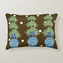 Brown Blue Chinoiserie Orange Topiary Dekokissen