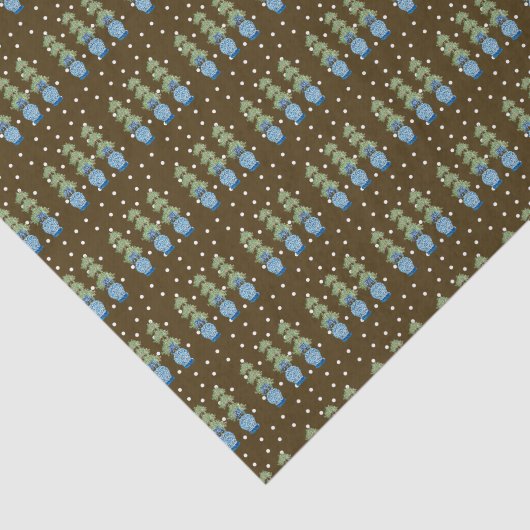 Brown Blue Chinoiserie Orange Topiary Seidenpapier (Ausschnitt)