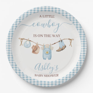 Brown Blue Cothesline Cowboy Baby Dusche Pappteller