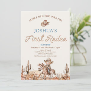 Brown Blue Cowbot First Rodeo 1. Geburtstag Einladung