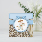 Brown Blue Cowboy Baby Boy Dusche Einladung (Stehend Vorderseite)