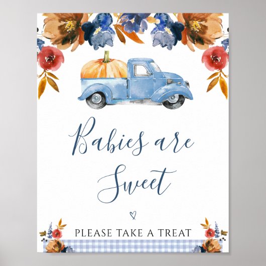 Brown Blue Floral Little Pumpkin Truck Baby Dusche Poster (Vorne)