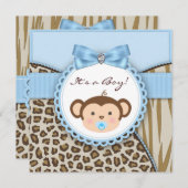 Brown Blue Monkey Baby Boy Dusche Einladung (Vorne/Hinten)