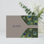 Brown Blue Peacock Wedding RSVP (Stehend Vorderseite)