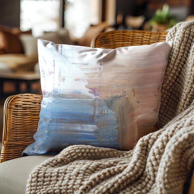 Brown Blue White Abstrakt Artistic Kissen ( Brown and blue abstract art pillow)