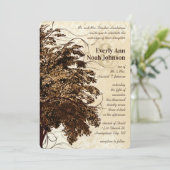 Brown Blüh Oak Tree Einladung zur Hochzeit (Stehend Vorderseite)