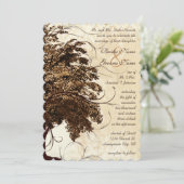 Brown Blüh Oak Tree Einladung zur Hochzeit (Stehend Vorderseite)