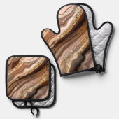 BROWN BLUSH GOLD AGATE SEHEN ABSTRAKT OFENHANDSCHUH & Topflappen-Set (Vorderseite/Rückseite)