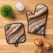 BROWN BLUSH GOLD AGATE SEHEN ABSTRAKT OFENHANDSCHUH & Topflappen-Set (Oben Unten)