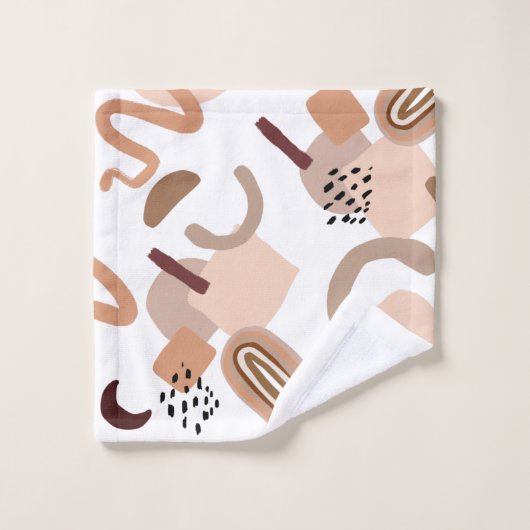 Brown Boho Abstrakt Print Badhandtuch Set (Waschlappen)