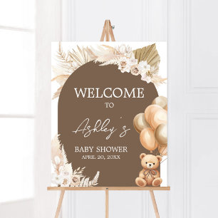 Brown Boho Bear Balloon Baby Dusche Willkommen Poster