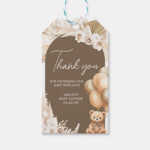 Brown Boho Bear Balloon Baby Shower Fevor Tags Geschenkanhänger