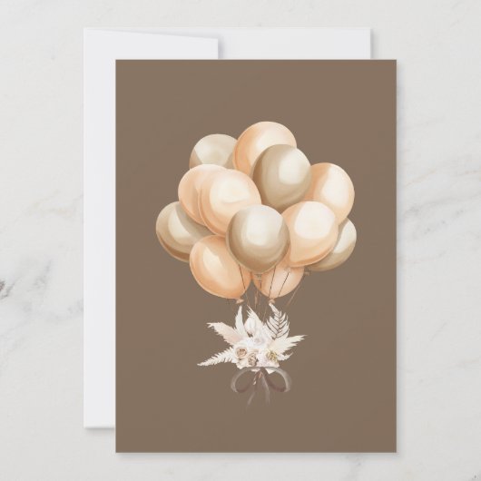 Brown Boho Bear Balloon Babydusche Einladung (Rückseite)