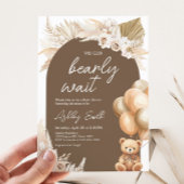 Brown Boho Bear Balloon Babydusche Einladung
