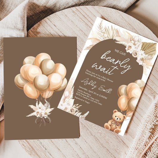 Brown Boho Bear Balloon Babydusche Einladung