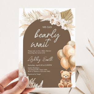 Brown Boho Bear Balloon Babydusche Einladung
