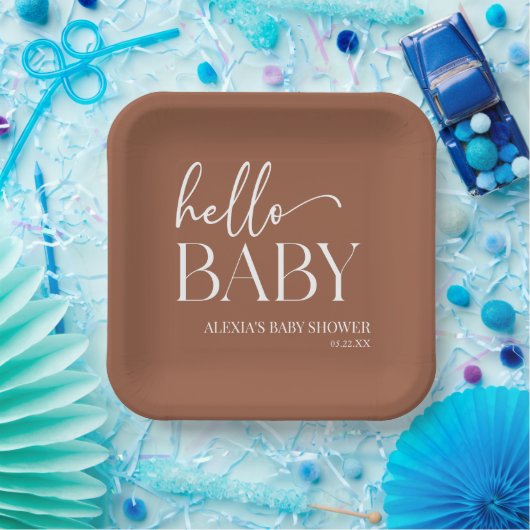 Brown Boho Bohemisch Hello Baby Dusche Pappteller (Party)