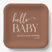 Brown Boho Bohemisch Hello Baby Dusche Pappteller (Vorderseite)
