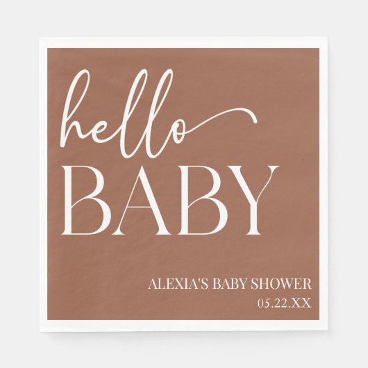 Brown Boho Bohemisch Hello Baby Dusche Serviette (Vorderseite)