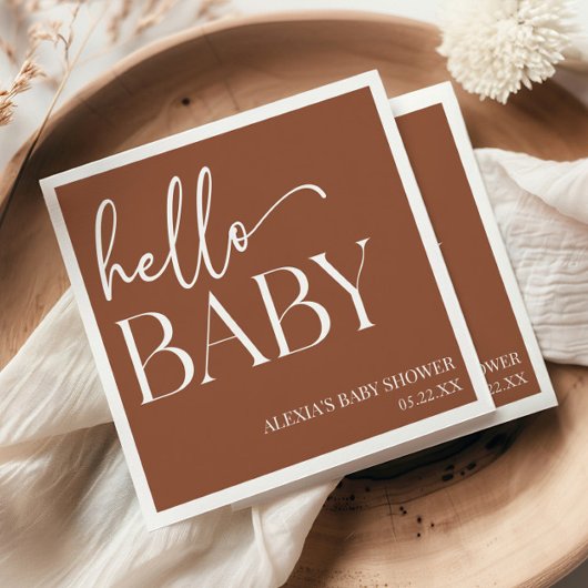 Brown Boho Bohemisch Hello Baby Dusche Serviette