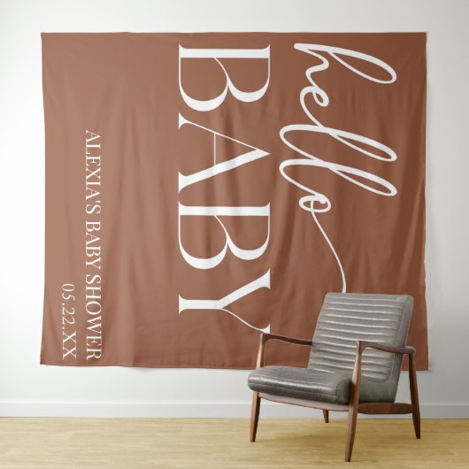 Brown Boho Bohemisch Hello Baby Dusche Wandteppich (Beispiel (Horizontal))