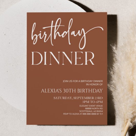 Brown Boho Bohemisch Minimal Geburtstag Abendessen Einladung
