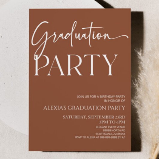 Brown Boho Bohemisch Minimal Graduation Party Einladung