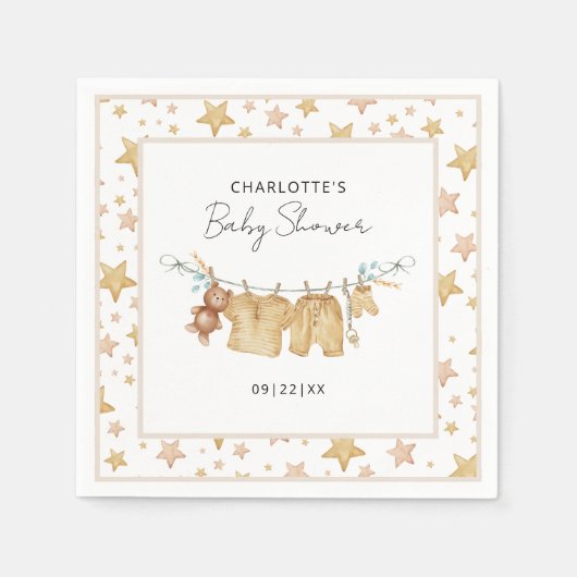 Brown Boho Clothesline Babydusche Napkins Serviette (Vorderseite)