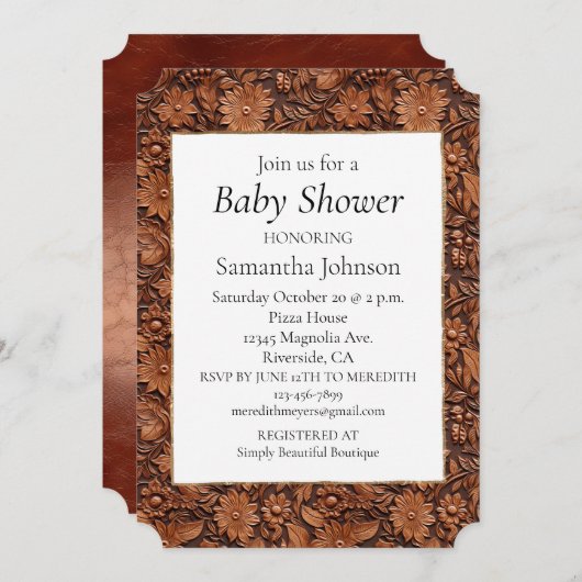 Brown Boho Floral Einladung (Vorne/Hinten)