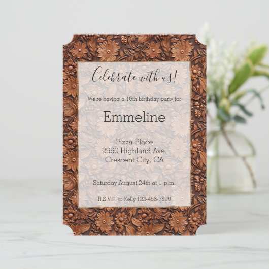 Brown Boho Floral Einladung (Stehend Vorderseite)
