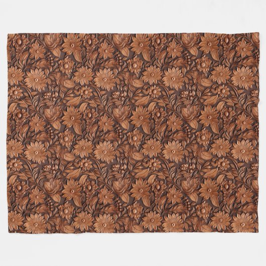 Brown Boho Floral Fleecedecke (Vorderseite (Horizontal))