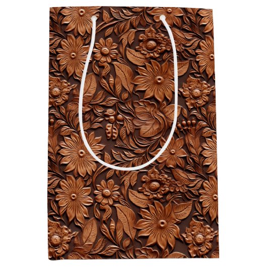 Brown Boho Floral Mittlere Geschenktüte (Vorderseite)