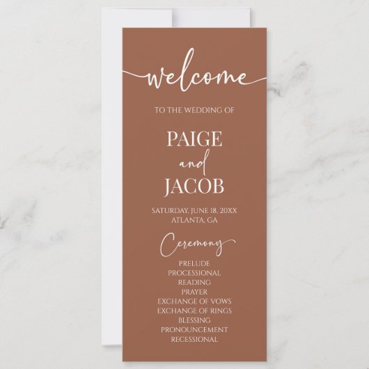 Brown Boho Minimal Minimalistisch Wedding Program (Vorderseite)