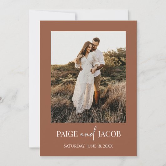 Brown Boho Minimal Wedding Save The Date Einladung (Rückseite)