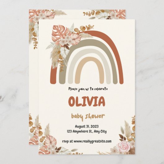 Brown Boho Rainbow Baby Shower Einladung (Vorne/Hinten)
