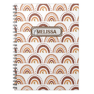 Brown Boho Rainbow Whimsical Pattern Monogram Name Notizblock