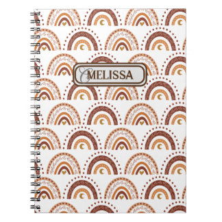 Brown Boho Rainbow Whimsical Pattern Monogram Name Notizblock