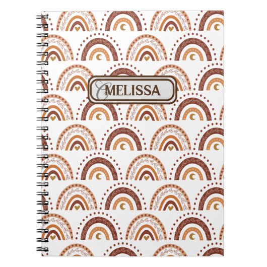 Brown Boho Rainbow Whimsical Pattern Monogram Name Notizblock (Vorderseite)