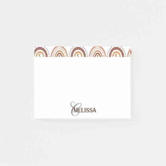Brown Boho Rainbow Whimsical Pattern Monogram Name Post-it Klebezettel (Vorderseite)