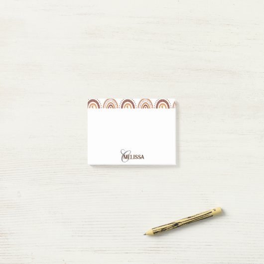 Brown Boho Rainbow Whimsical Pattern Monogram Name Post-it Klebezettel (Auf Schreibtisch)