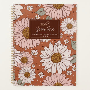 Brown Boho Retro Floral Print Personalisiert Planer
